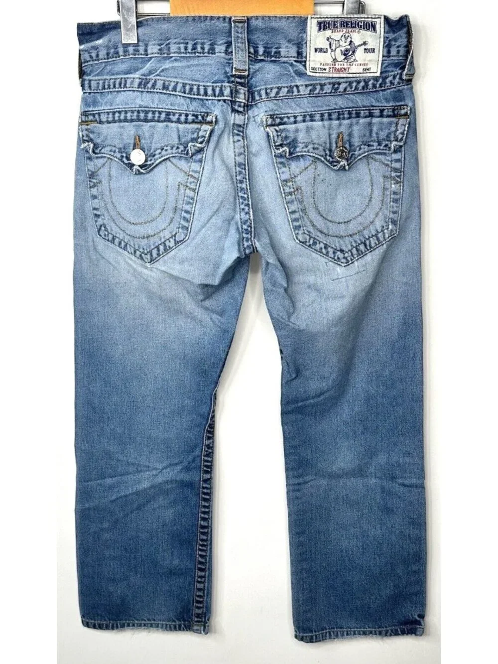 True Religion BOLM Deer Hollow Jeans Men 31 Straight Distressed Blue Flap Pocket
